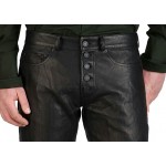 BUSINESS PATTERN BUTTON CLOSURE LEATHER PANTS GENUINE LEATHER SEXY PANTS